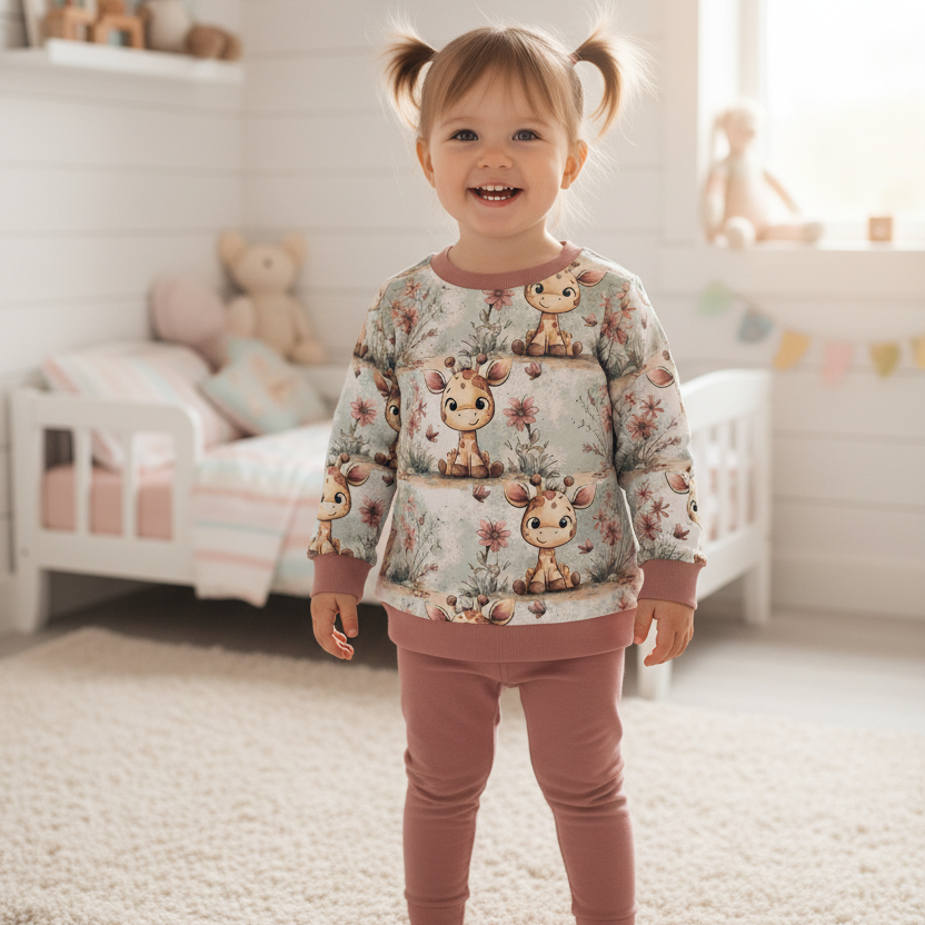 Baby-Giraffen-Pullover mit altrosa Leggings Kinderzimmer 2:3