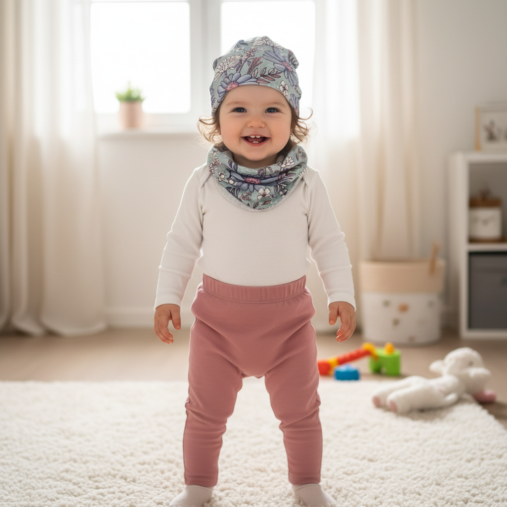Baby Mädchen mit blauem Blumen-Set