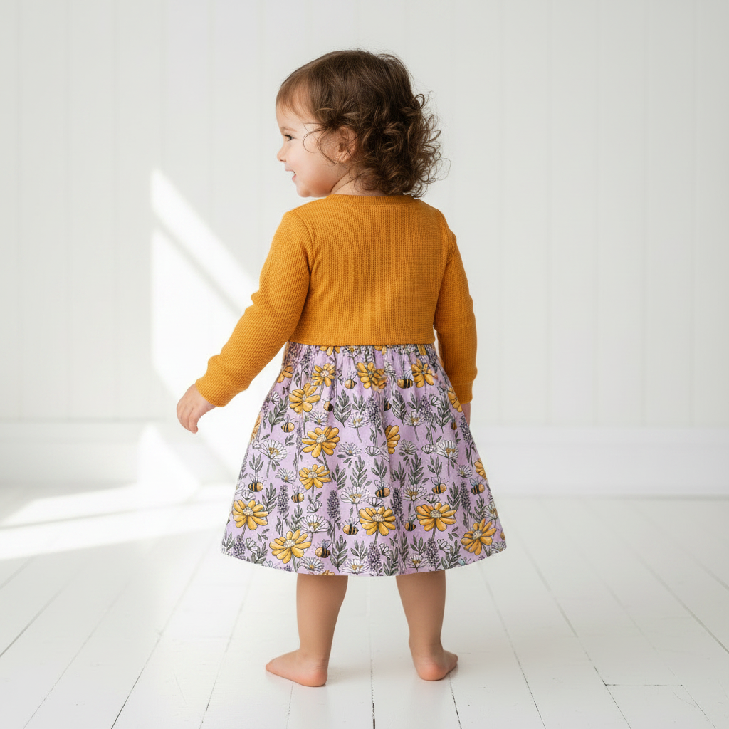 Bienen Kleid senfgelb hinten