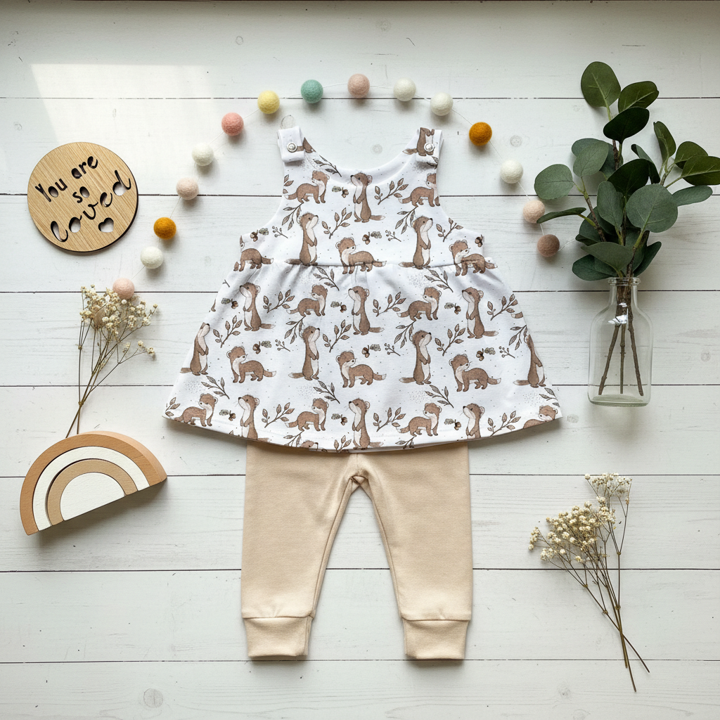 Flatlay Marder Latzkleid mit Leggins