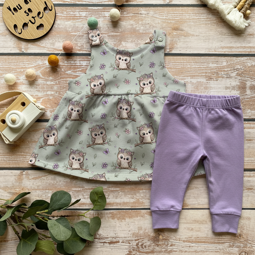 Flower Owl Latzkleid + Leggings Set
