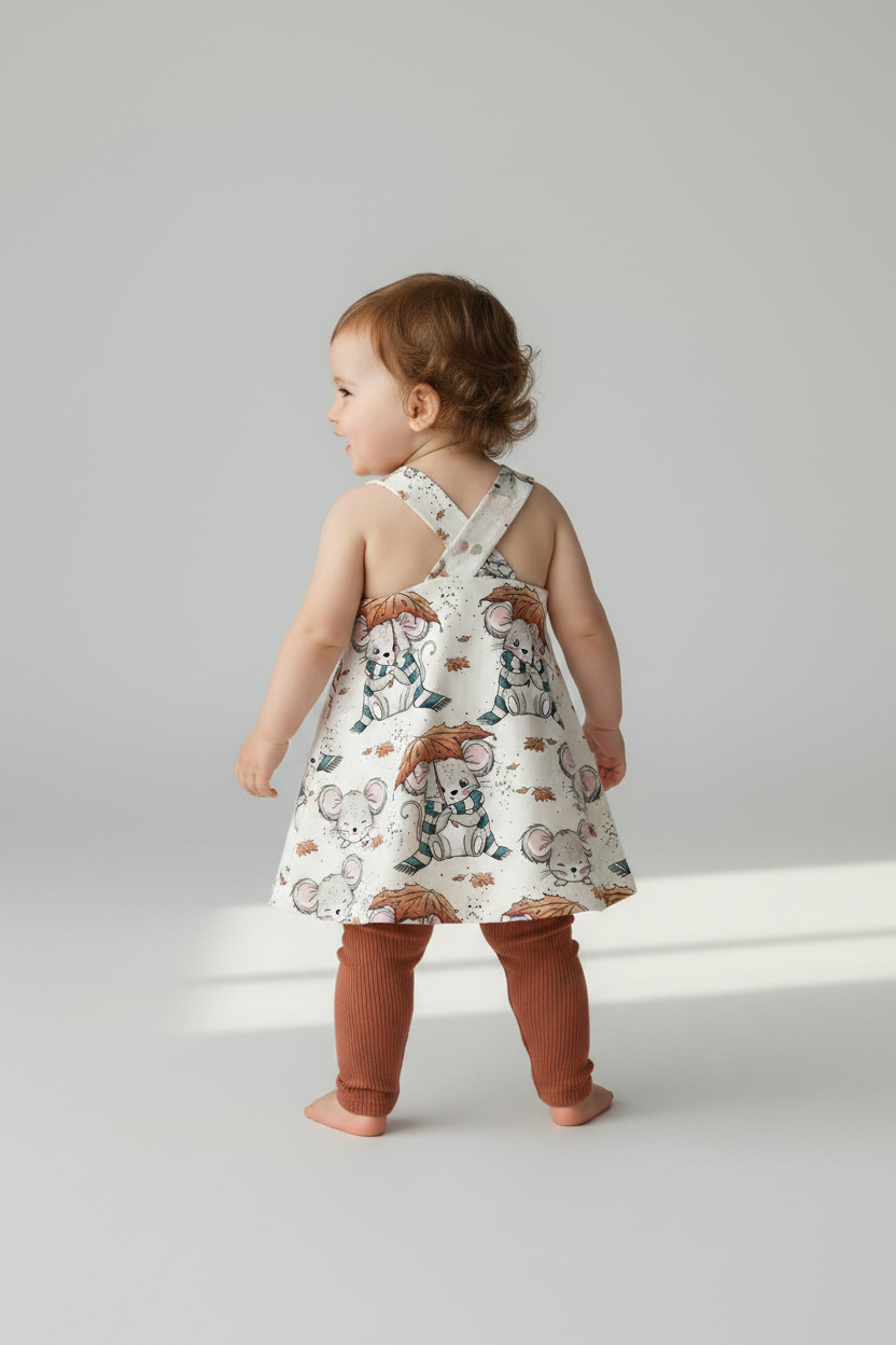 Herbstmaus Latzkleid von hinten