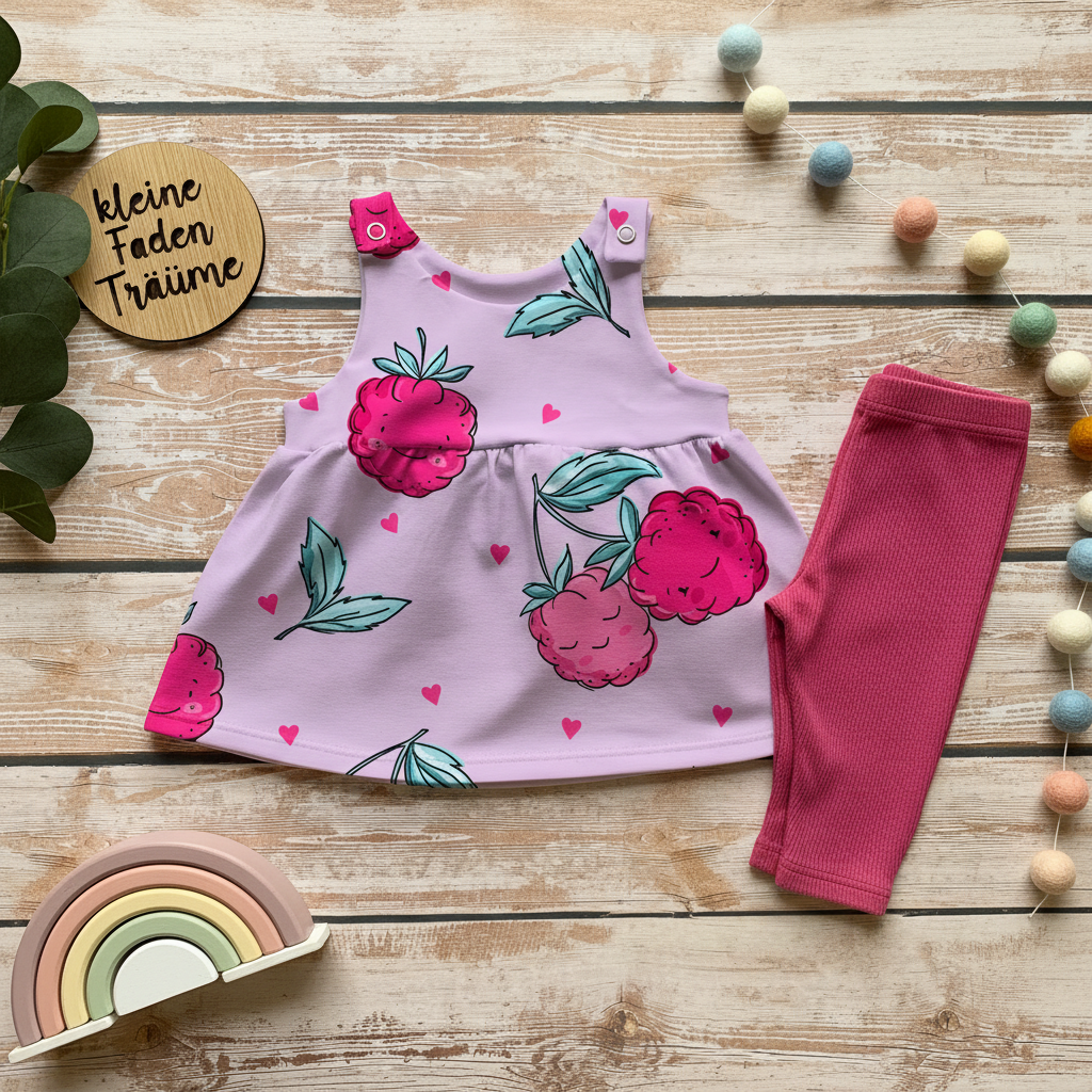 Himbeere Latzkleid Set Flatlay
