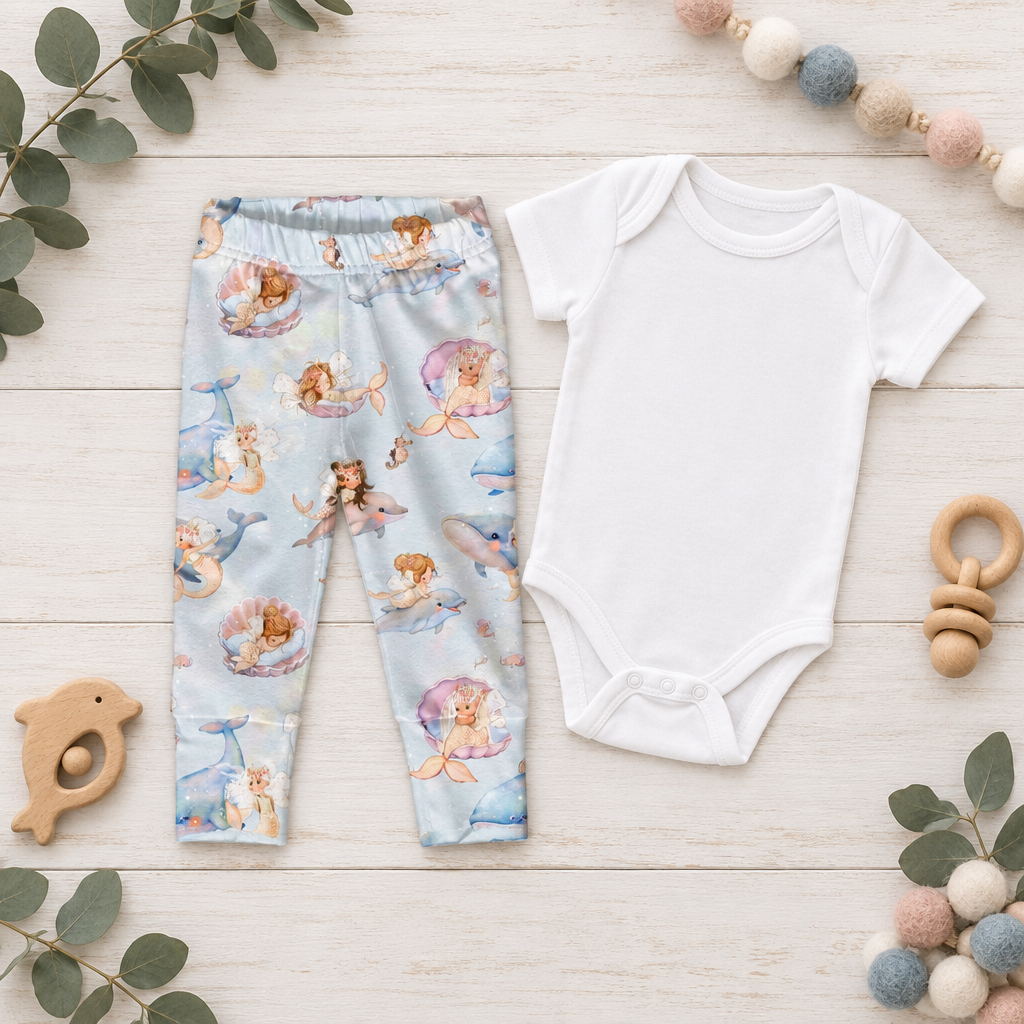 Leggings Kleine Meerjungfrau mit weißem Body Flatlay