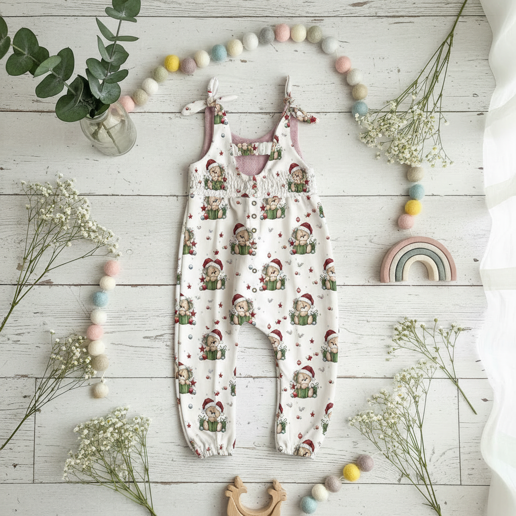 Jumpsuit Weihnachtsbär Flatlay