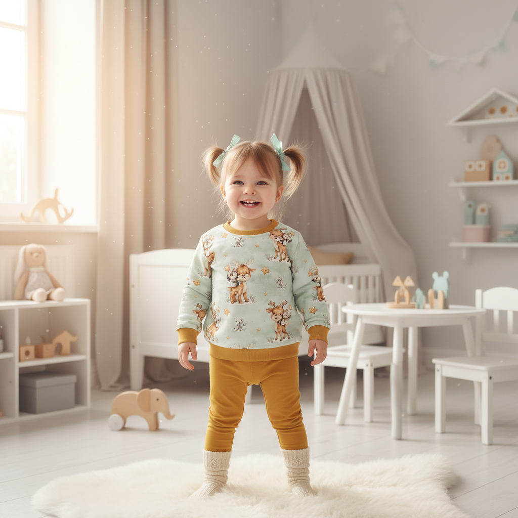 Rentier-Pinguin-Pullover Mädchen goldgelbe Leggings 1:1