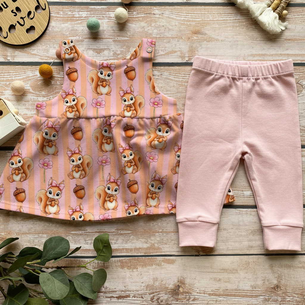Sweet Squirrel Latzkleid + Leggings Set
