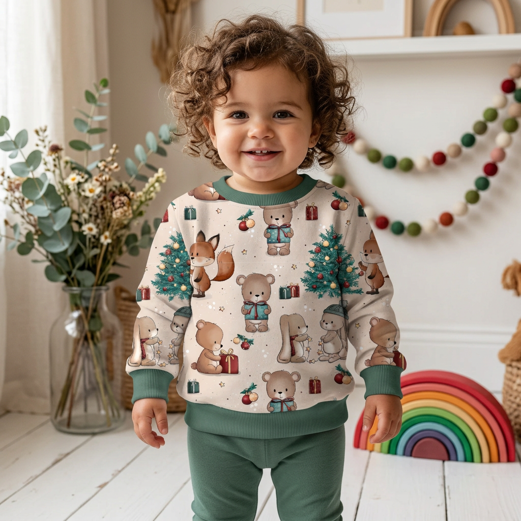 Tragebild Weihnachtspullover im Boho-Hintergrund