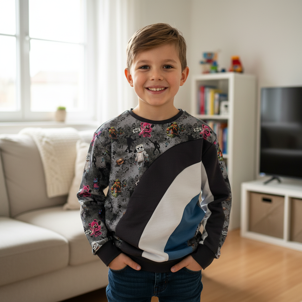11-jähriges Kind im Roblox-Sweater