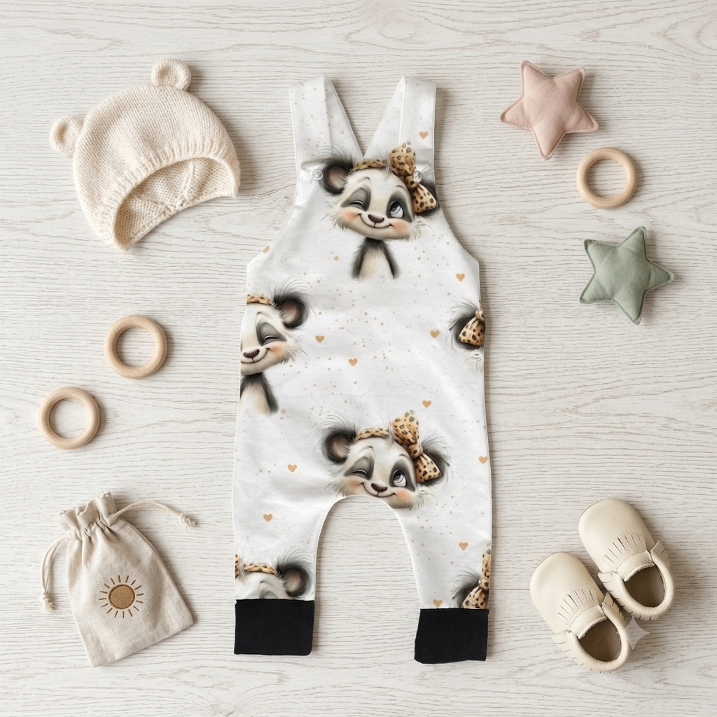 Handmade Latzhose „Panda Mädel“ | Gr. 56–104