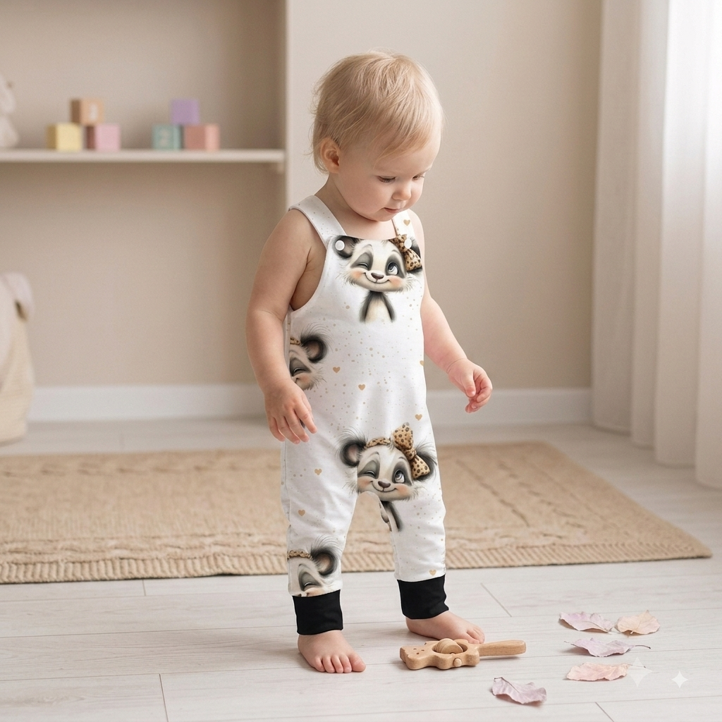 Handmade Latzhose „Panda Mädel“ | Gr. 56–104
