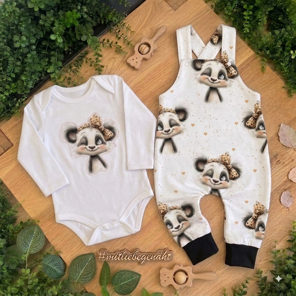 Handmade Latzhose „Panda Mädel“ | Gr. 56–104