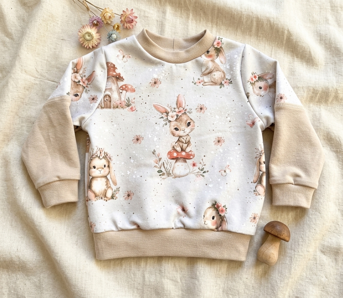 Handmade Pullover – "Hase und Pilz " | Gr. 56–110