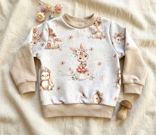 Handmade Pullover – "Hase und Pilz " | Gr. 56–110