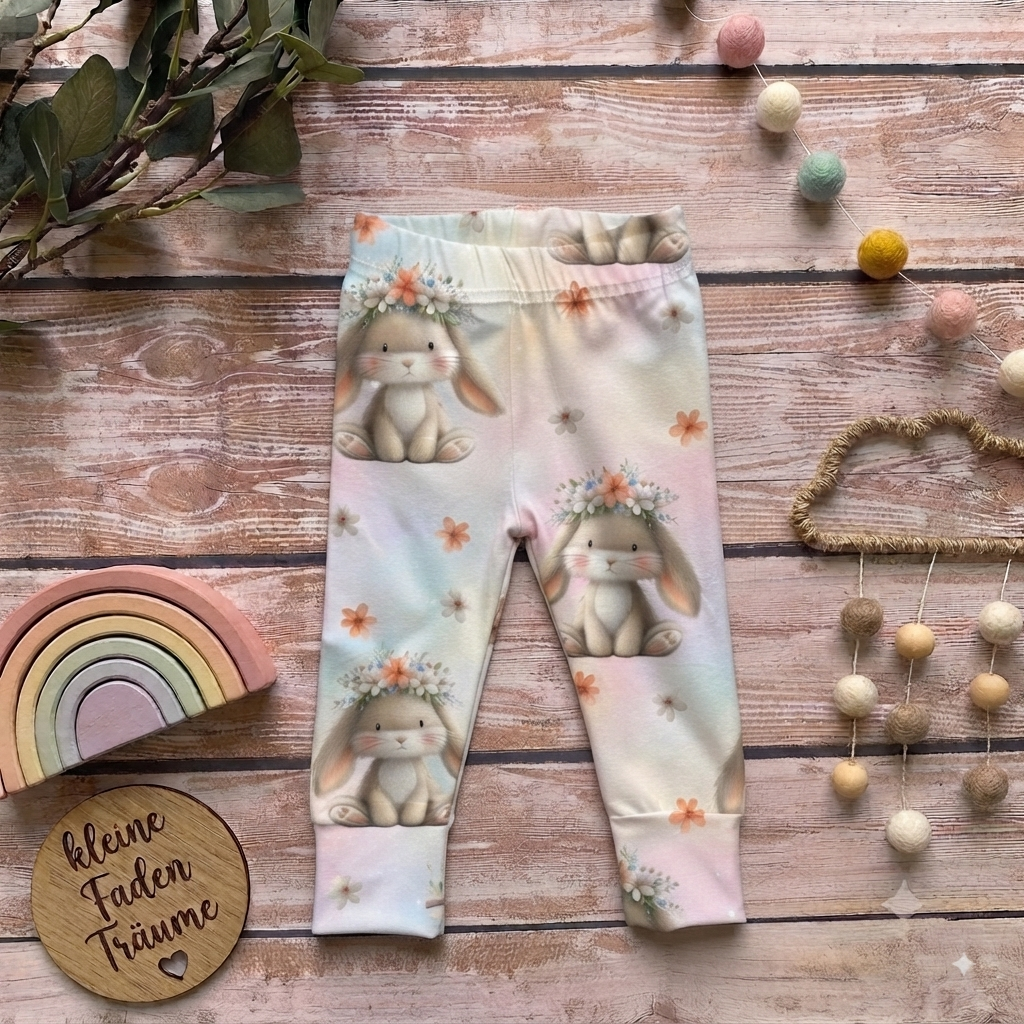 Handmade Leggings Blumen-Hasi | Gr. 50/56-98/104