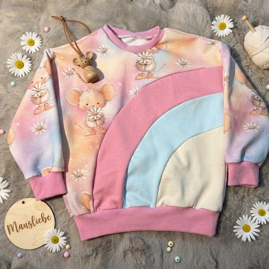 Handmade Pullover Regenbogen Mäuschen | Gr. 56-164