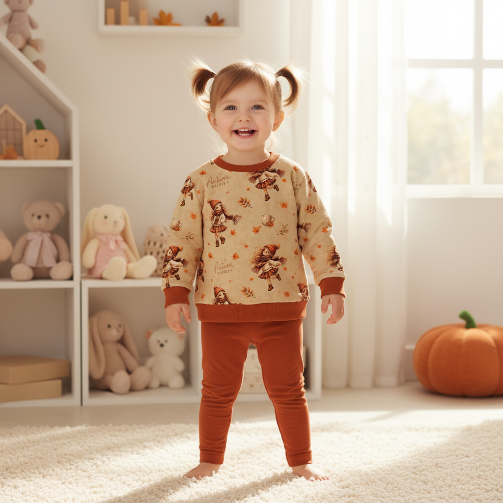 Autumn-Vibes-Pullover Mädchen rostrot Leggings 1:1