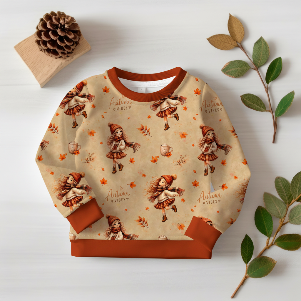 Autumn Vibes Pullover mit Rostrot-Bündchen 1:1