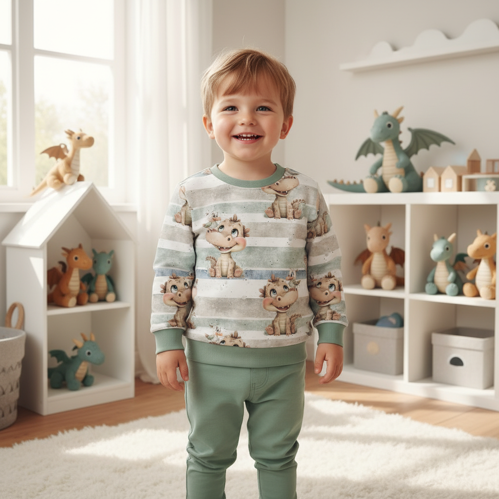 Baby-Drachen-Pullover Junge salbei 1:1