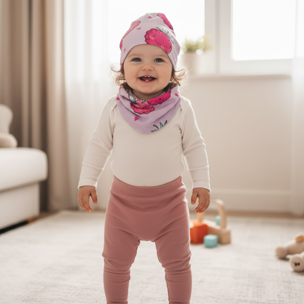 Baby Mädchen mit Himbeer-Set