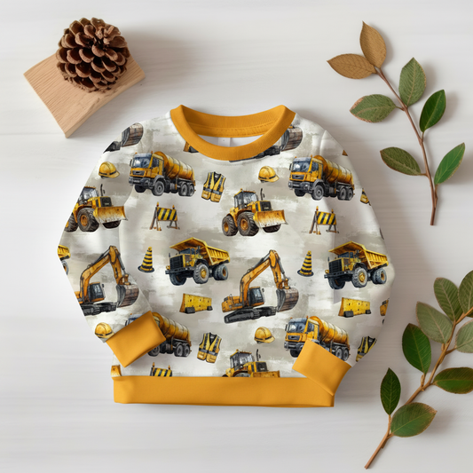 Baustellen-Fahrzeug-Pullover mit gelbem Bündchen 1:1