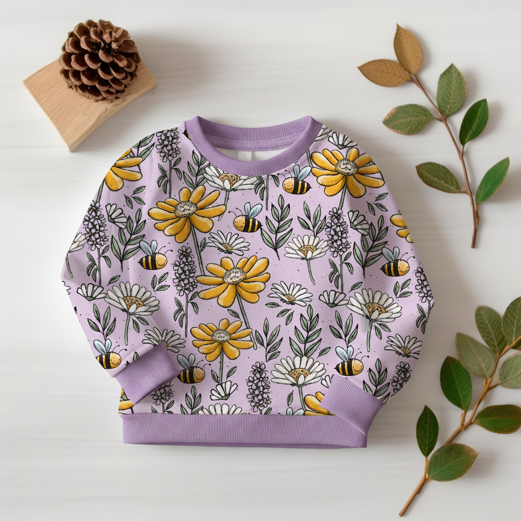 Bienen & Blumen Pullover Flatlay - Lila Bündchen