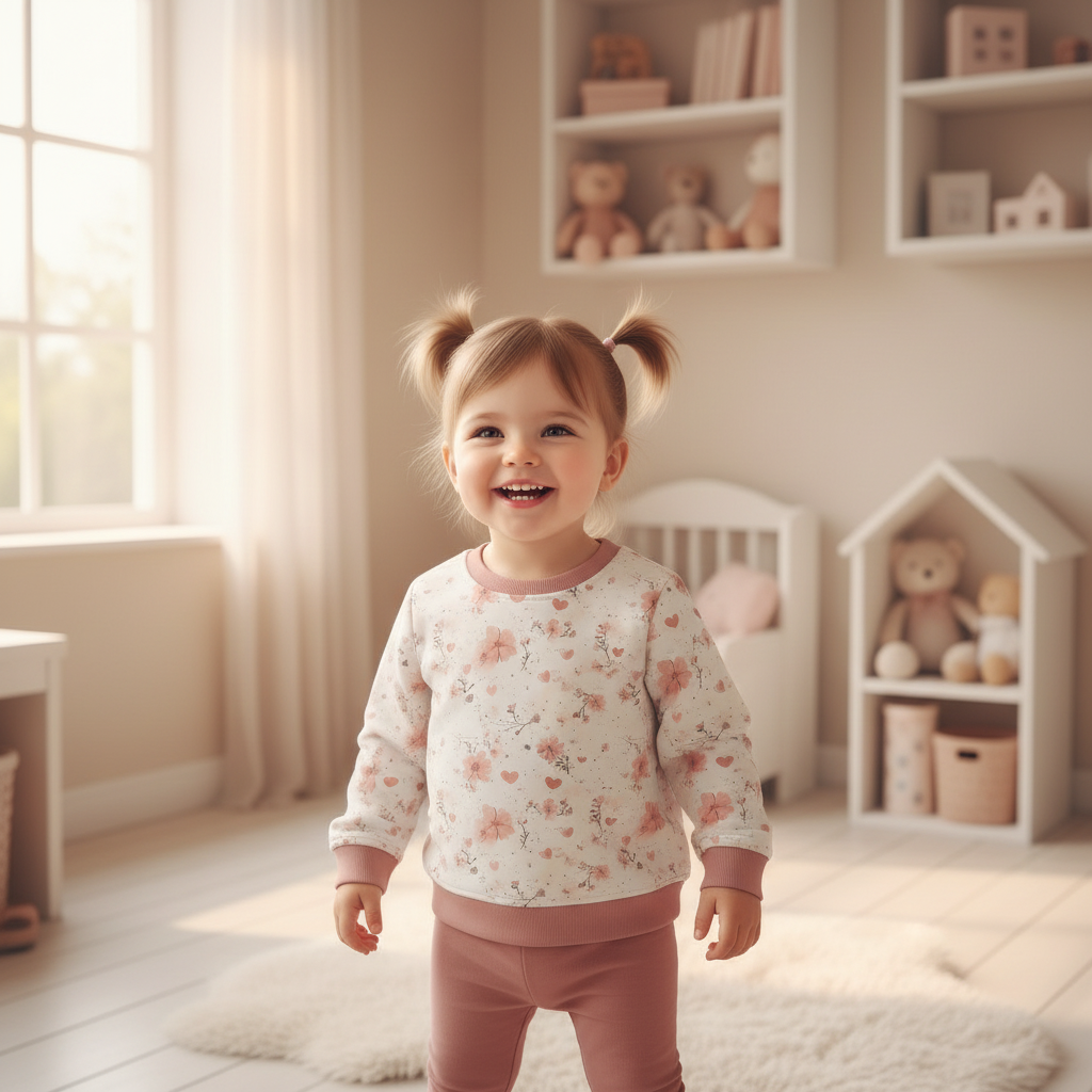 Blümchen-Herzchen-Pullover Mädchen altrosa Leggings 1:1