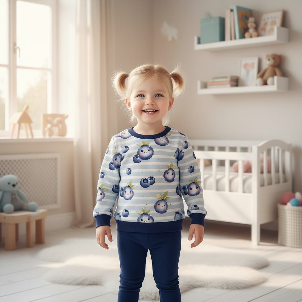 Blaubeeren-Pullover blondes Mädchen Marineblau-Leggings 1:1