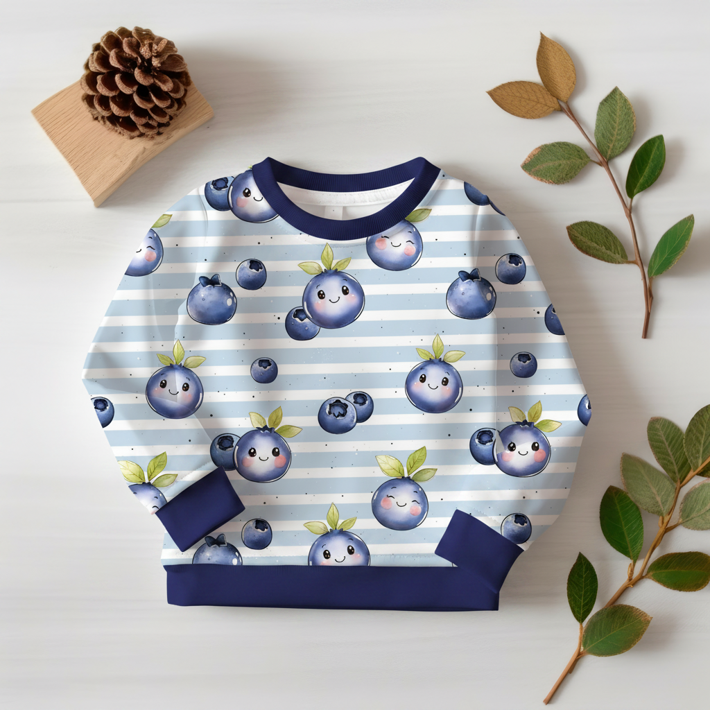 Blaubeeren-Pullover mit blauem Bündchen 1:1