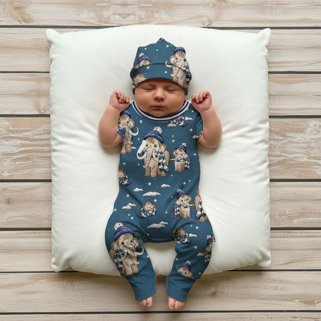 Blauer Mammut Strampler Set