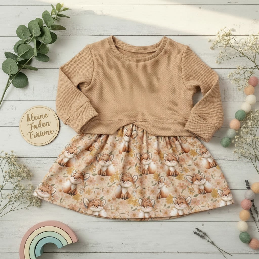 Boho Fuchs Kleid beige korrekter Schnitt