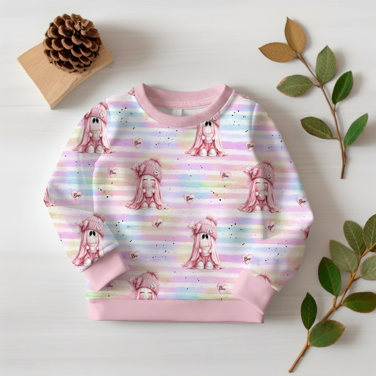 Boo-Geist-Pullover mit babyrosa Bündchen 1:1