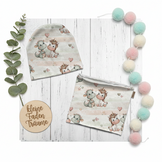 Handmade Set Mütze & Loop „Dino & Einhorn“ | KU 35–55 cm