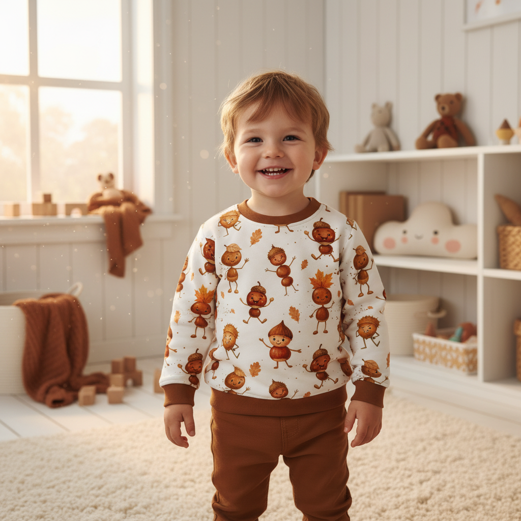 Eichelmännchen-Pullover Junge kastanienbraune Hose 1:1