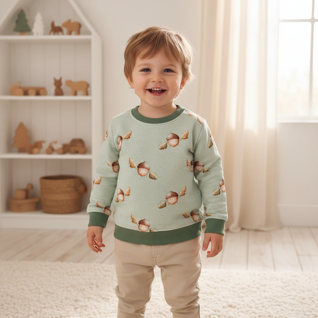 Eichelmännchen-Pullover Junge salbei 1:1