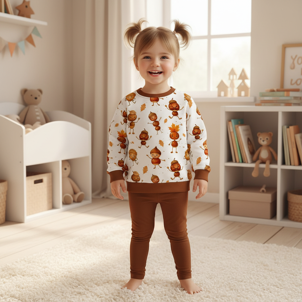 Eichelmännchen-Pullover Mädchen kastanienbraune Leggings 1:1