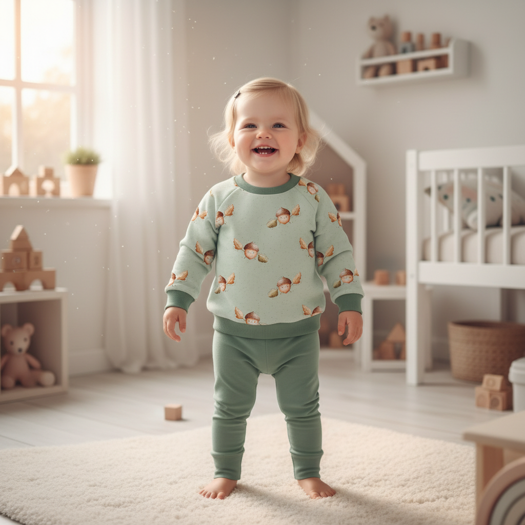 Eichelmännchen-Pullover Mädchen salbei 1:1