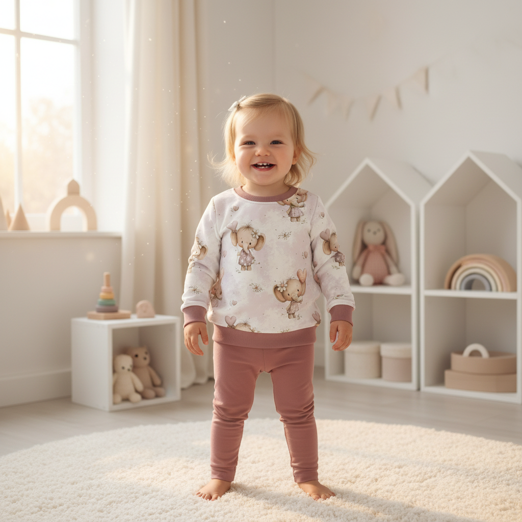Elefanten-Mädchen-Pullover altrosa 1:1