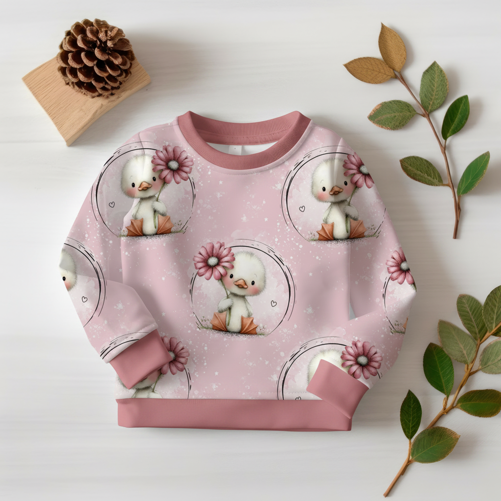 Enten-Pullover mit rosa Bündchen 1:1