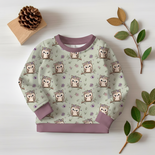 Eulen Pullover Flatlay