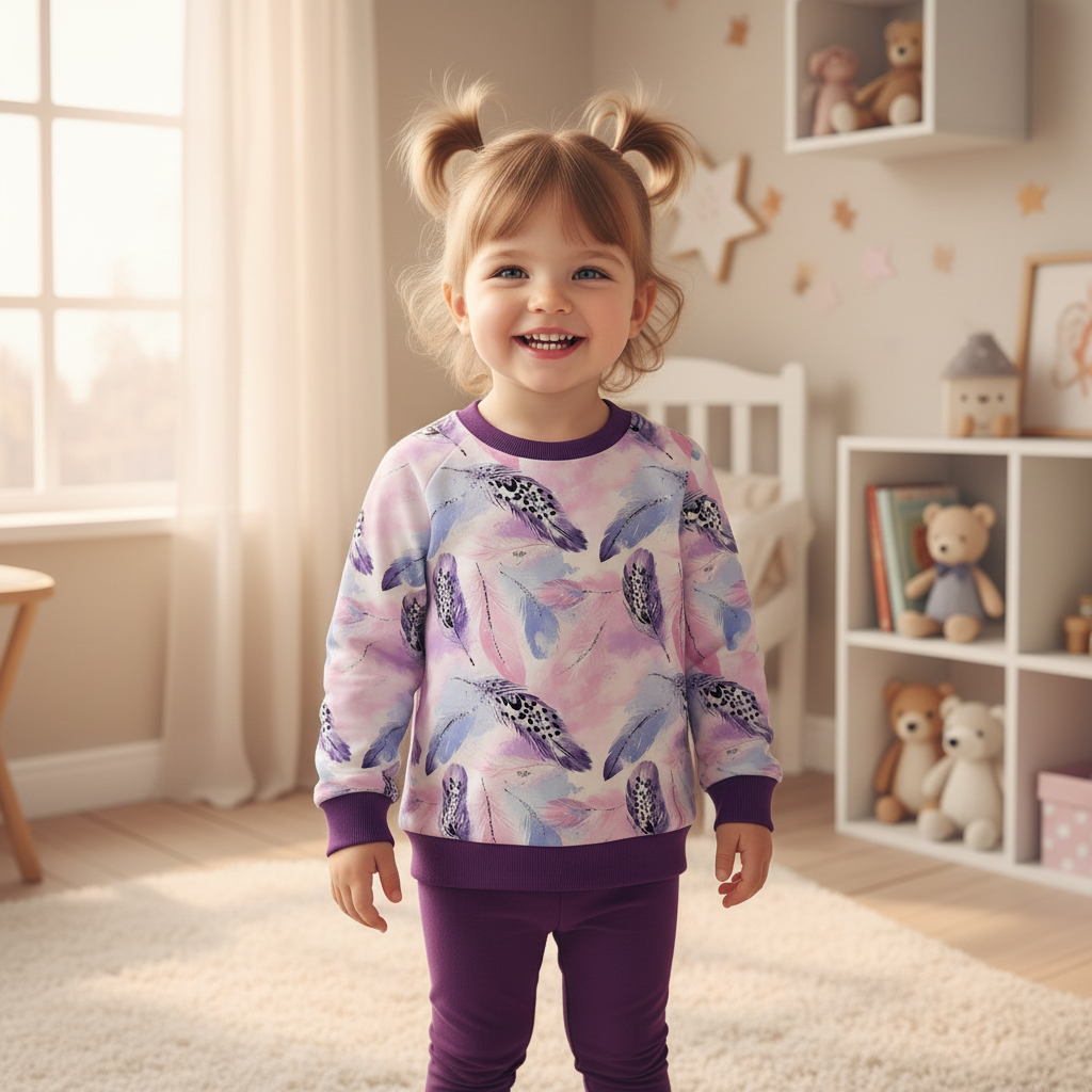 Federn-Kolibri-Pullover Mädchen lila Leggings 1:1