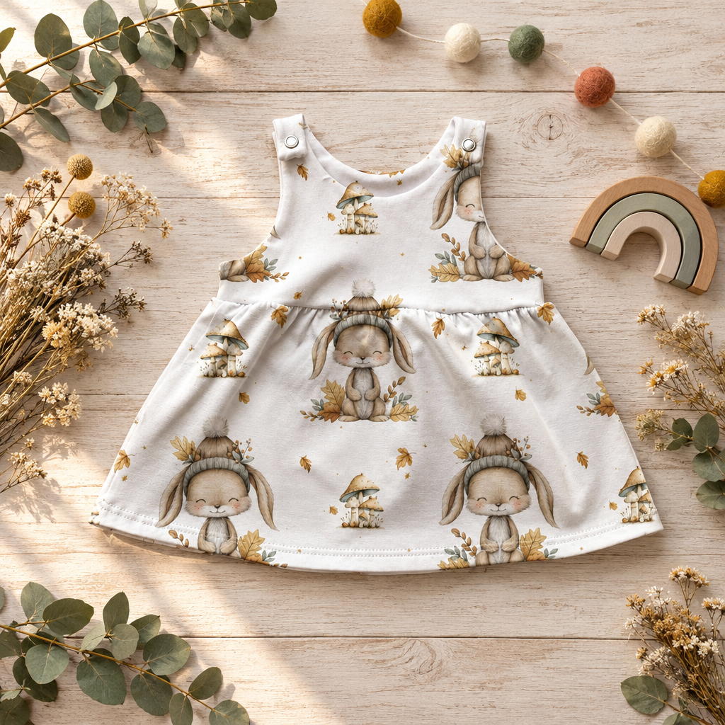 Flatlay des Herbsthäschen-Latzkleids