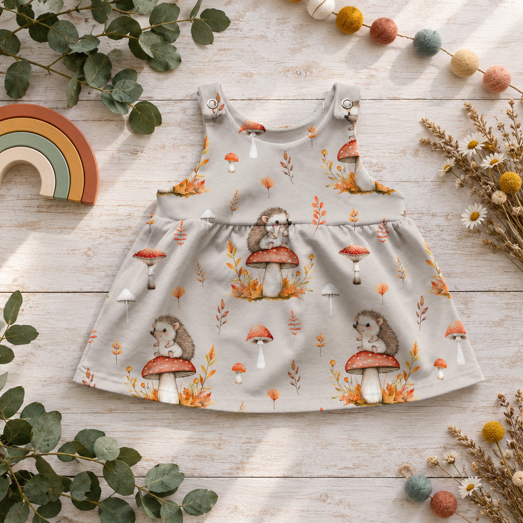 Flatlay des Igel-Latzkleids