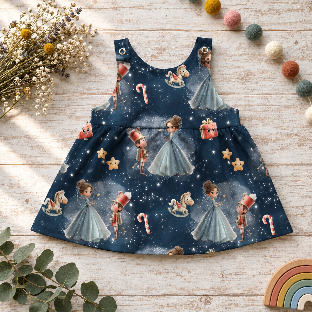 Flatlay des Nussknacker-Latzkleids