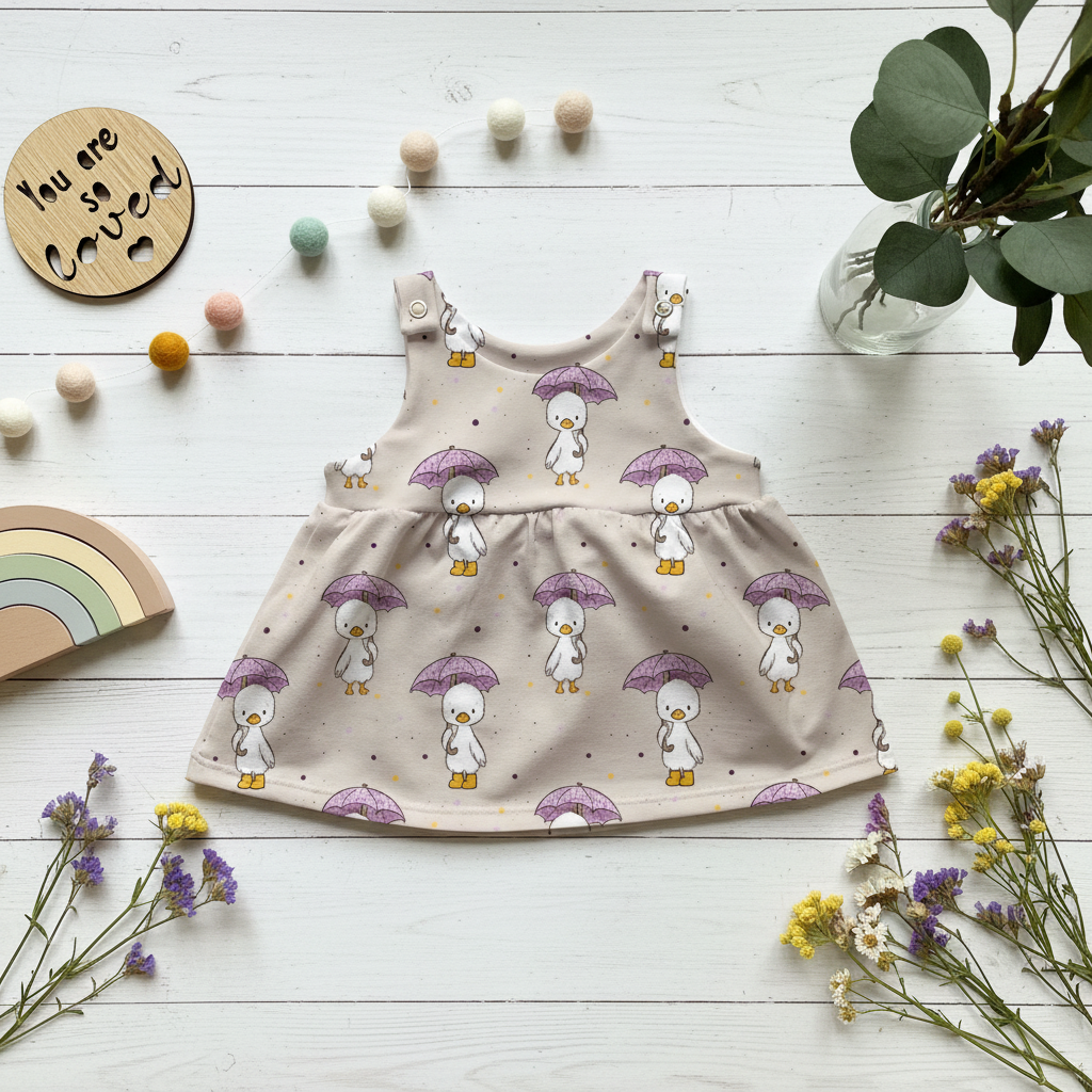 Flatlay Enten Latzkleid