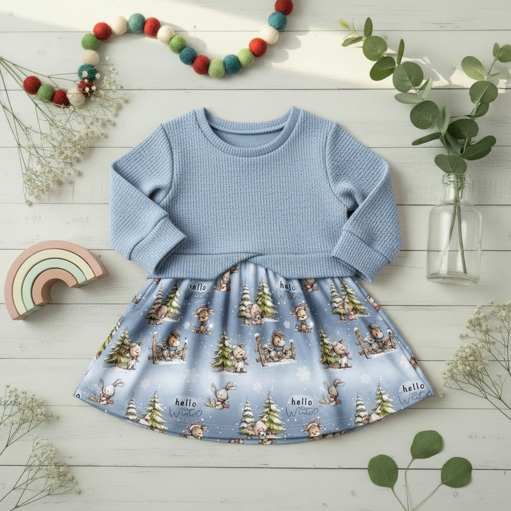 Flatlay Hello Winter Eisblau Oberteil