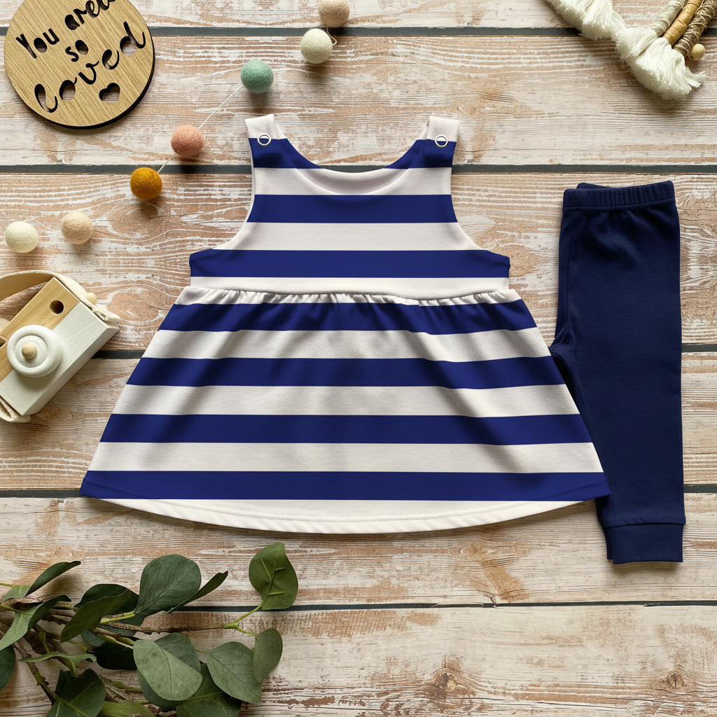 Flatlay Marine Stripes mit Leggins