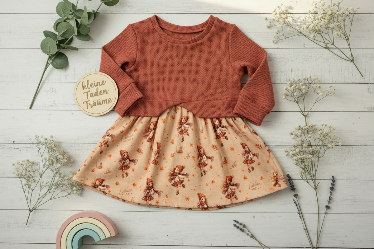 Flatlay Pulloverkleid Autumn Vibes rostrot – korrektes Motiv