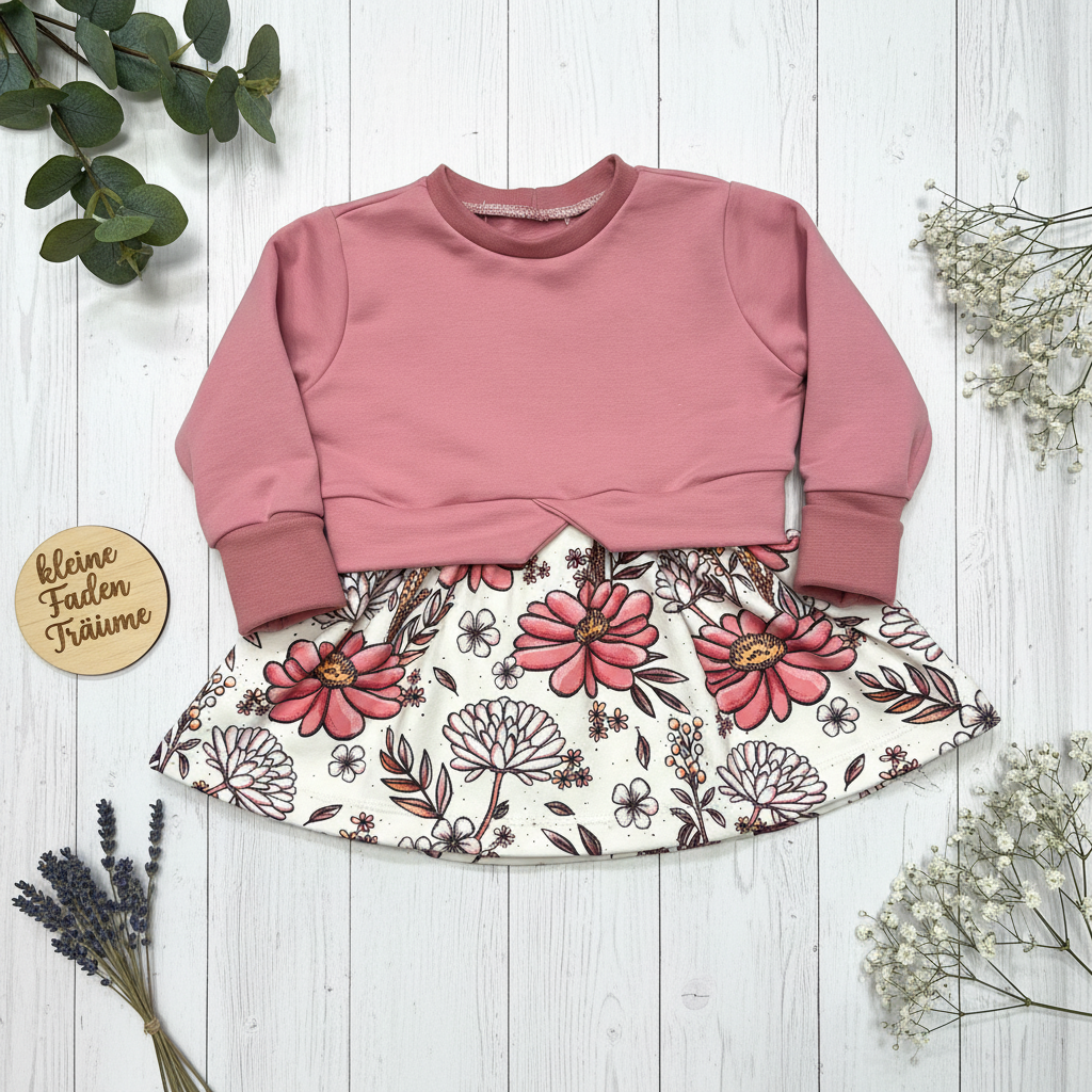 Flatlay Pulloverkleid Blumen rosa – Ärmel korrekt