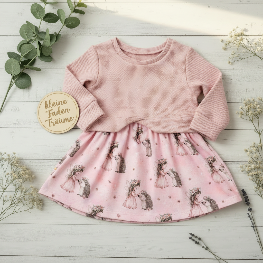 Flatlay Pulloverkleid Fee Igel hellrosa – korrekter Schnitt